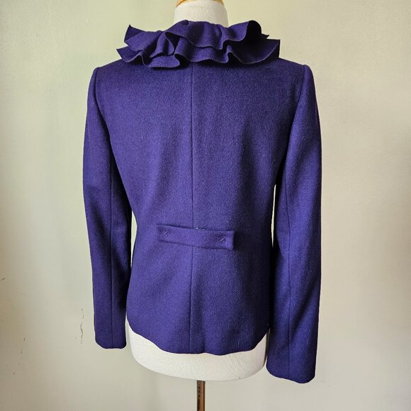 Boden Cashmere/Wool Royal Purple Ruffle Collar Jacket Blazer Lagenlook 12UK/8US - Picture 6 of 10
